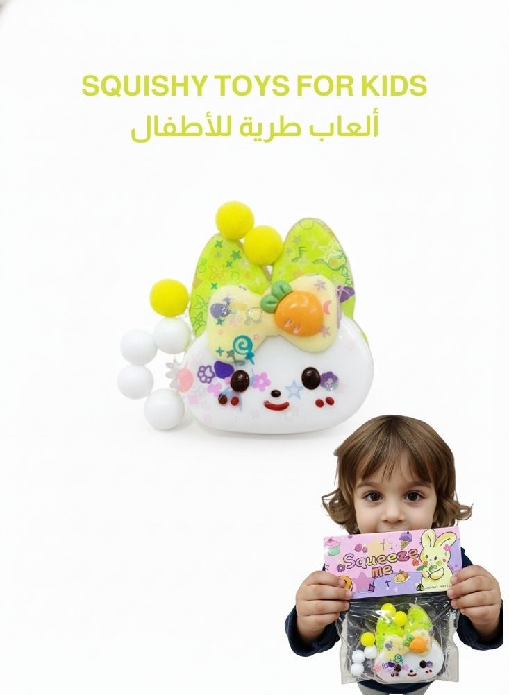 Premium Cute Bunny Squishy Toy with Bow and Beads – Soft Kawaii Stress Relief Figure for Kids - Image 1